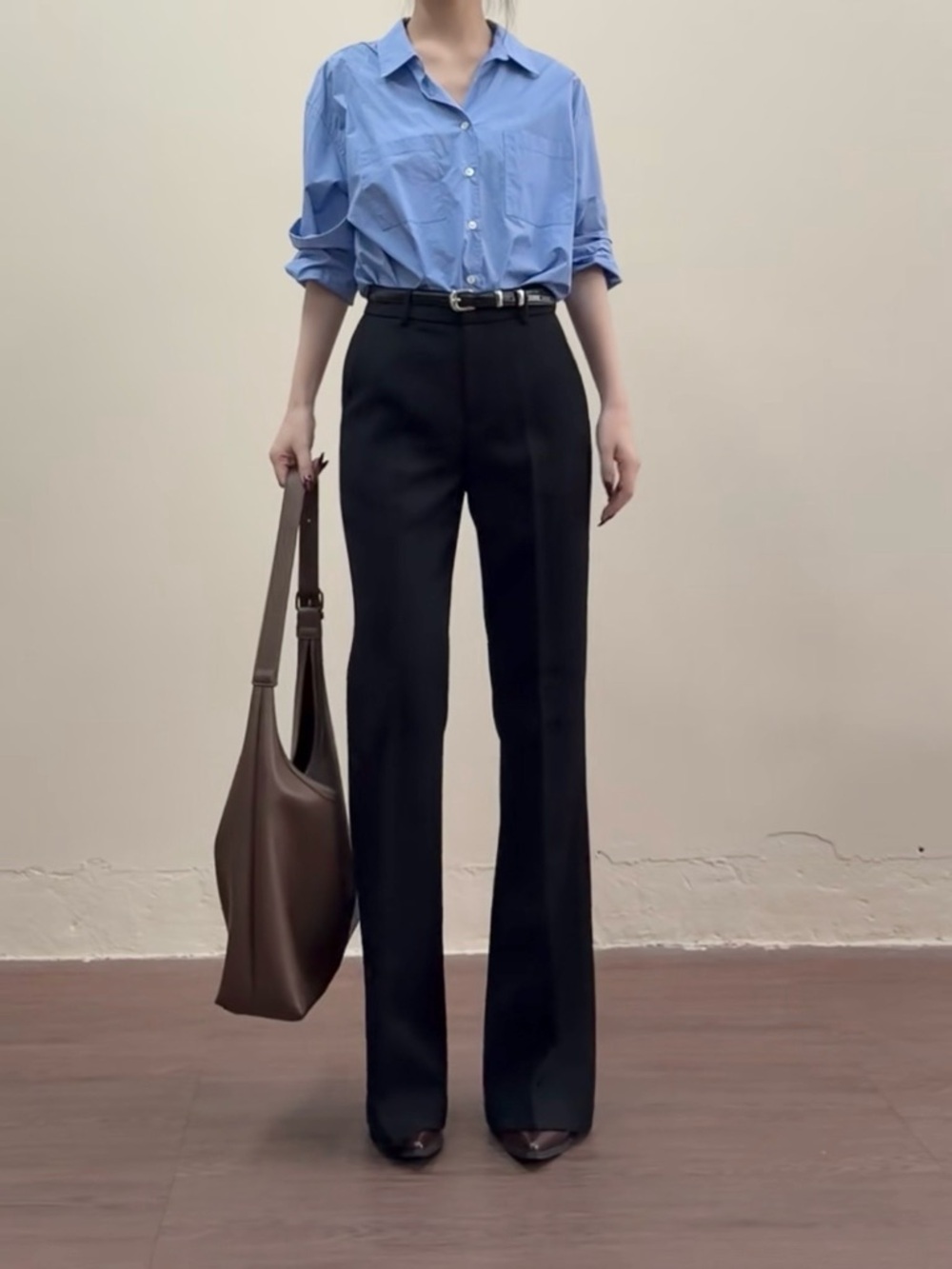 ADDTOBAG Black Wool High Waist Boot cut Leg Trousers Tailored Pants M